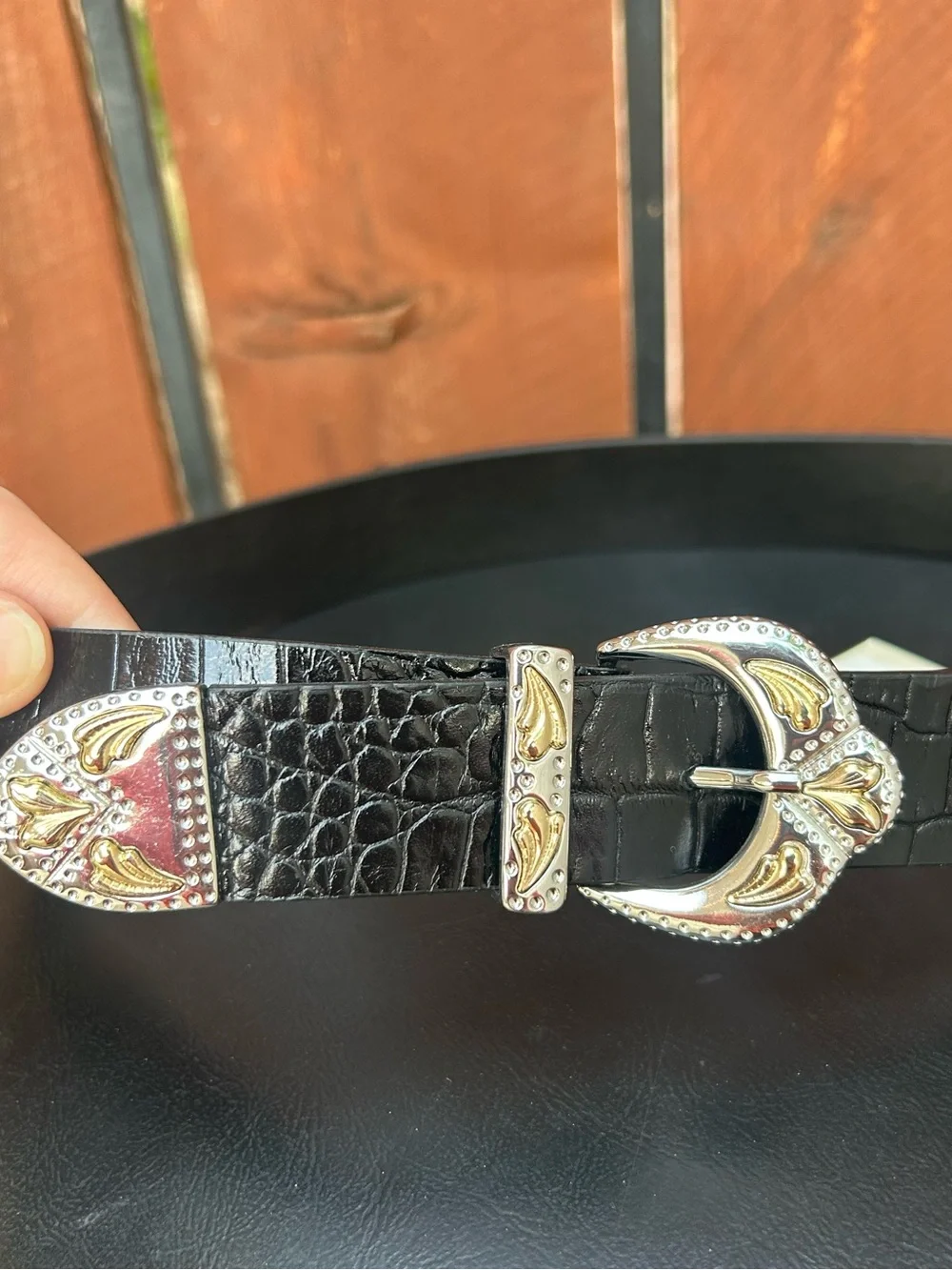 Maje Western two buckle size 2 NWT Ariona croc embossed  belt